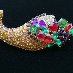 FALL FRUIT THANKSGIVING CORNUCOPIA PIN BROOCH LRG